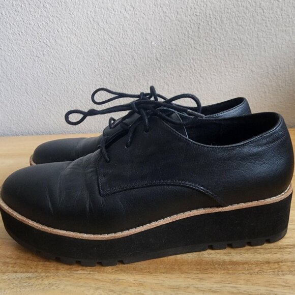 Eileen Fisher Shoes Womens Size 8 Black Leather Platform Lace Up Oxford Loafers - Picture 5 of 11